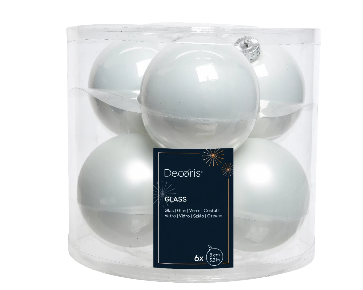 Decoris kerstballen Glas 6st winterwit 8cm