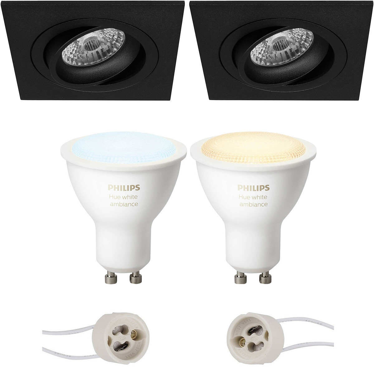 Pragmi Borny Pro - Inbouw Vierkant - Mat Zwart - Kantelbaar - 92mm - Philips Hue - LED Spot Set GU10 - White Ambiance - Bluetooth