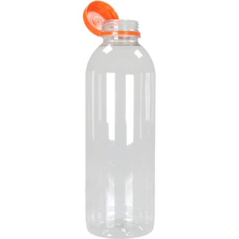 Fles | petfles | Gerecycled PET | met vaste dop | 750ml | transparant/oranje | 80 stuks