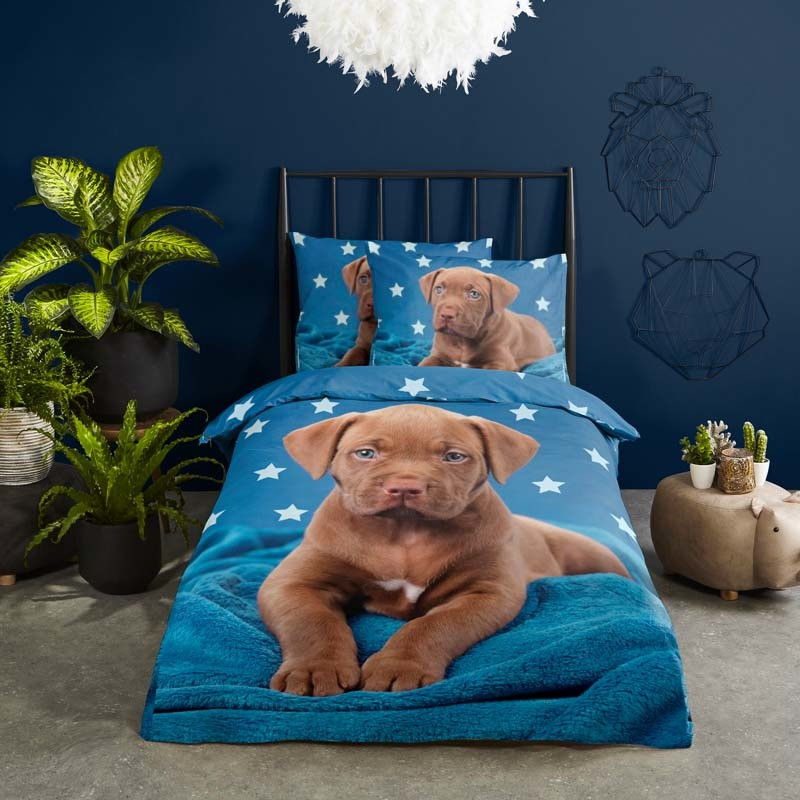 Kinderdekbedovertrek Dekbedovertrek Pup - 200x140 cm Blauw - Dessin: Dieren - Good Morning - Dekbed-Discounter.nl