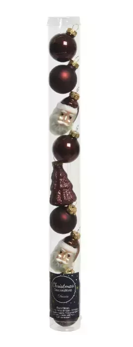 Decoris Kerstballen glas figuur 6cm Mahonie 9st