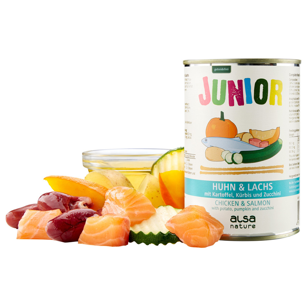 alsa-nature Puppy en Junior Kip & zalm met aardappel, 400 g, Aantal: 6 x 400 g