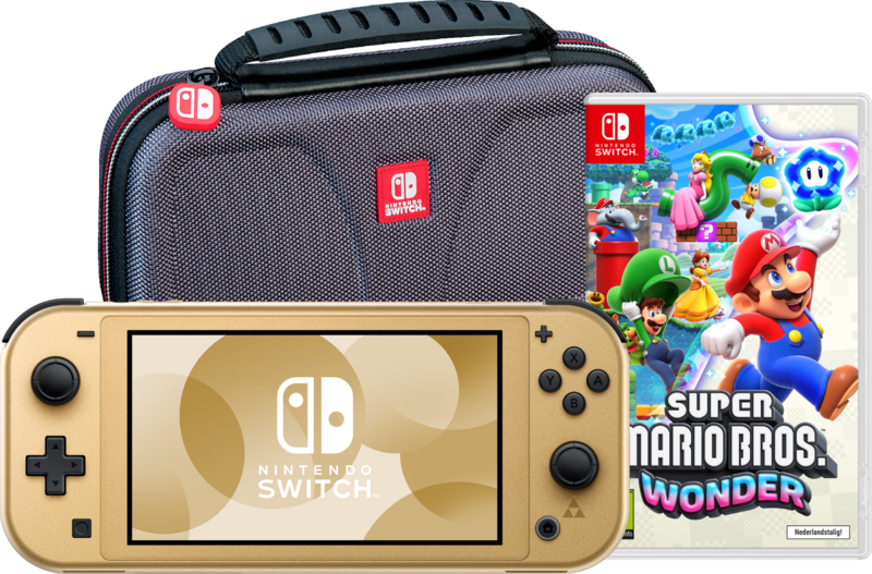 Nintendo Switch Lite Zelda Edition + Super Mario Bros. Wonder + Beschermhoes