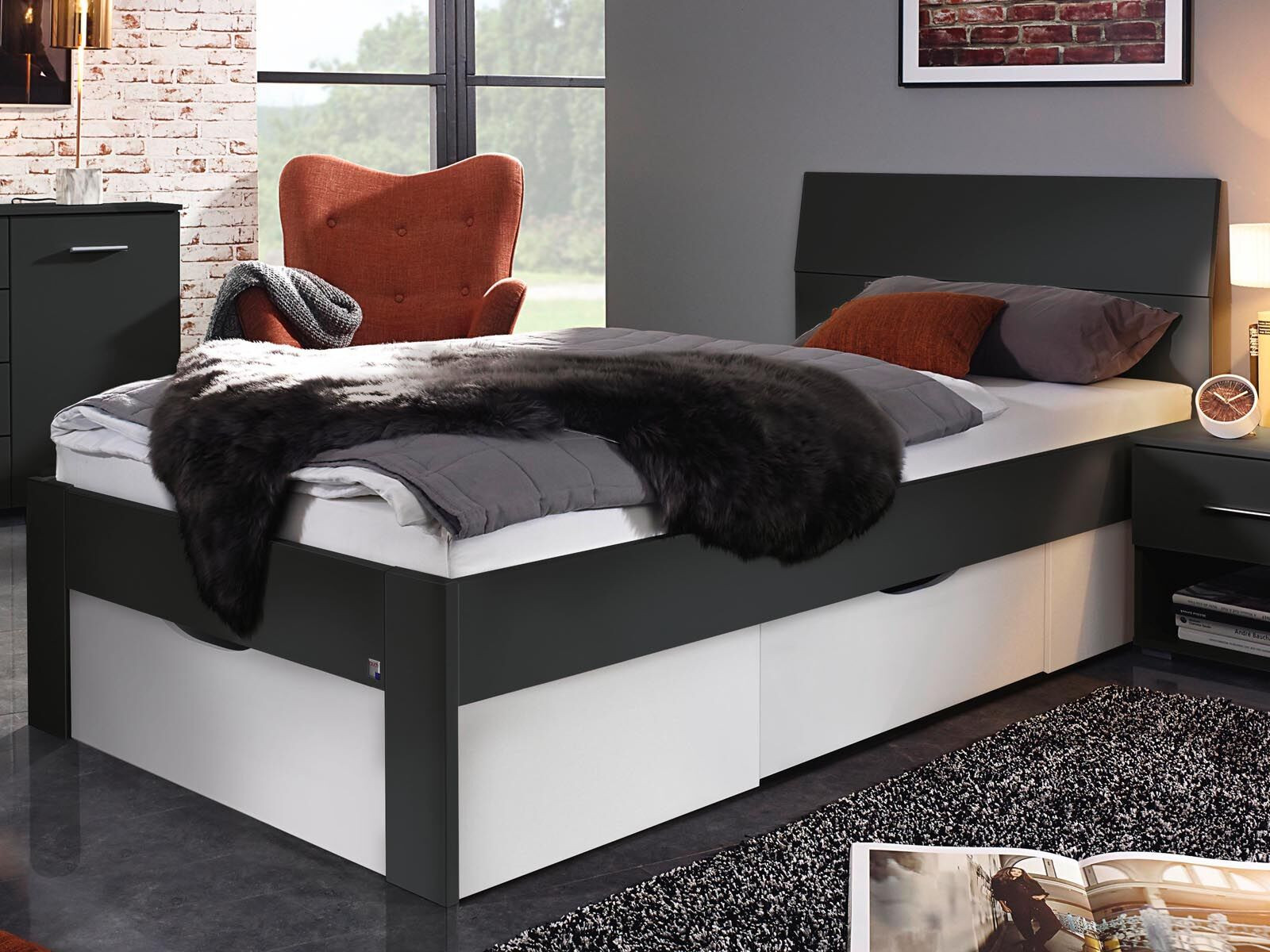 Bed FLASH 180x200 cm metaalgrijs met lades