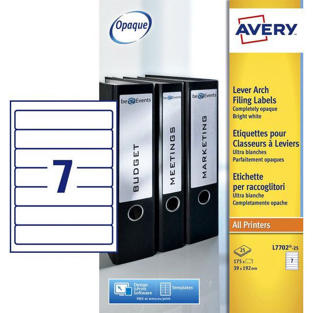 Rugetiket Avery smal 39x192mm zelfklevend wit | Pak a 25 vel | 5 stuks