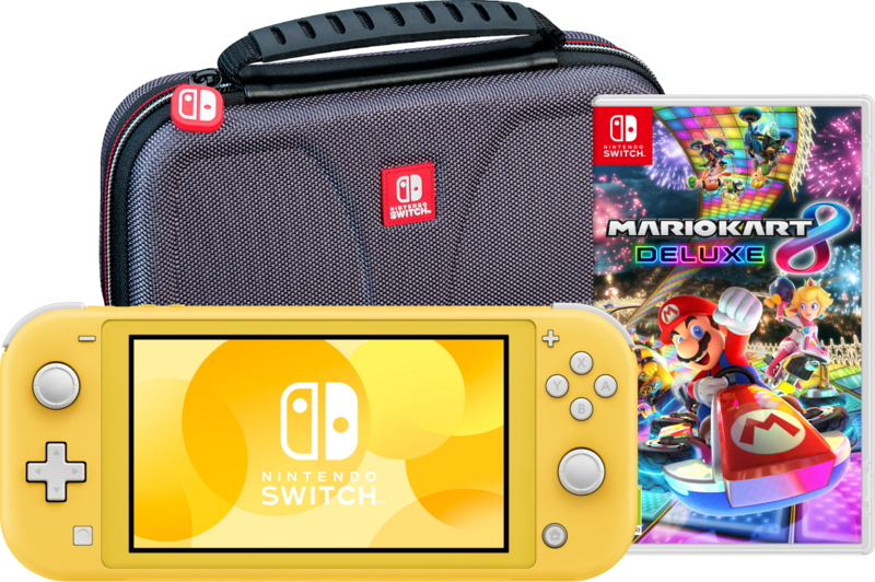 Nintendo Switch Lite Geel + Mario Kart 8 Deluxe + Bigben Beschermtas