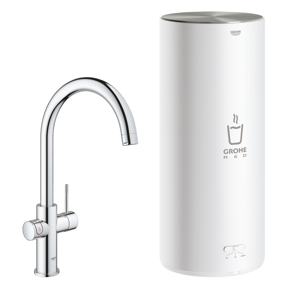 Grohe Red New Duo kokend water kraan met C uitloop en L formaat boiler chroom