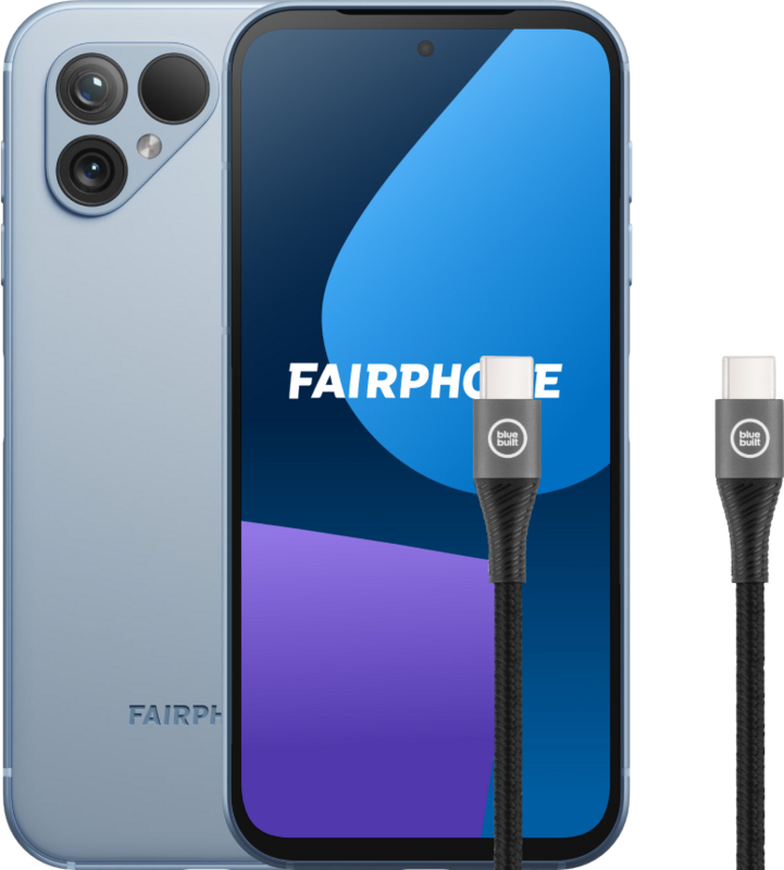 Fairphone 5 256GB Blauw 5G + BlueBuilt Usb C Kabel 1,5m Nylon Zwart