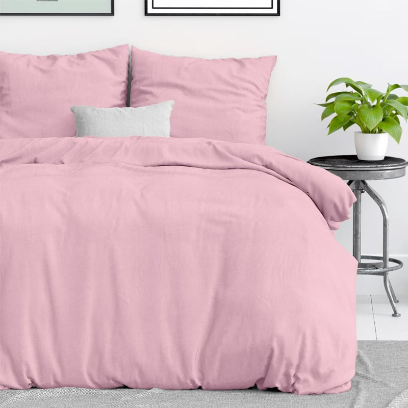 Dekbedovertrek Stone Washed - Lits-Jumeaux (240x220 cm) - Roze Katoen - Dessin: Effen - DreamHouse Bedding - Dekbed-Discounter.nl