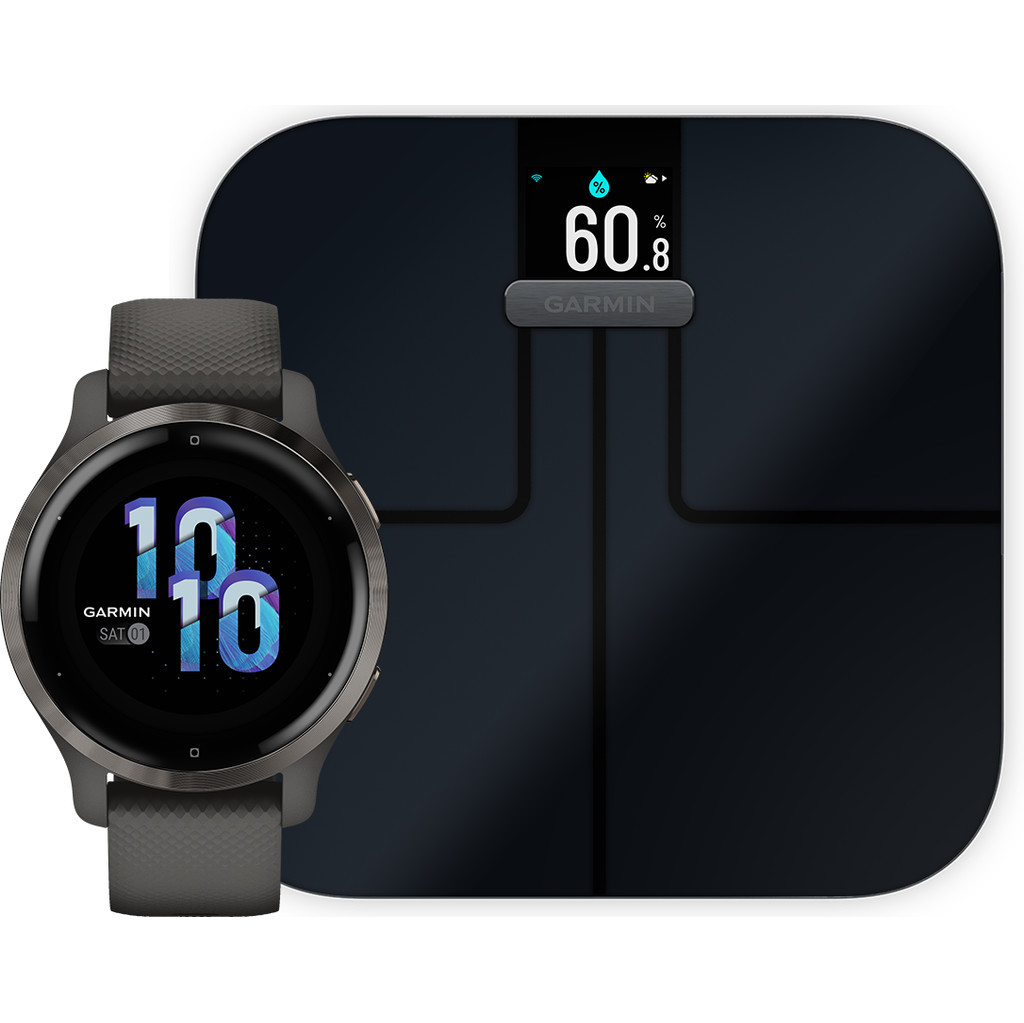 Garmin Venu 2S Grijs + Garmin Index S2 Smart - Zwart