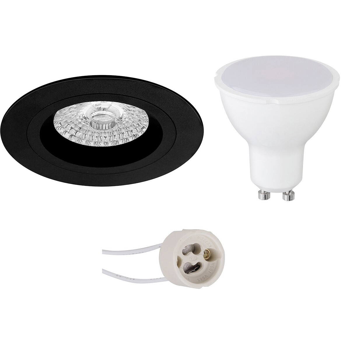 LED Spot Set - Aigi - Pragmi Rodos Pro - GU10 Fitting - Inbouw Rond - Mat Zwart - 6W - Helder/Koud Wit 6400K - Ø93mm