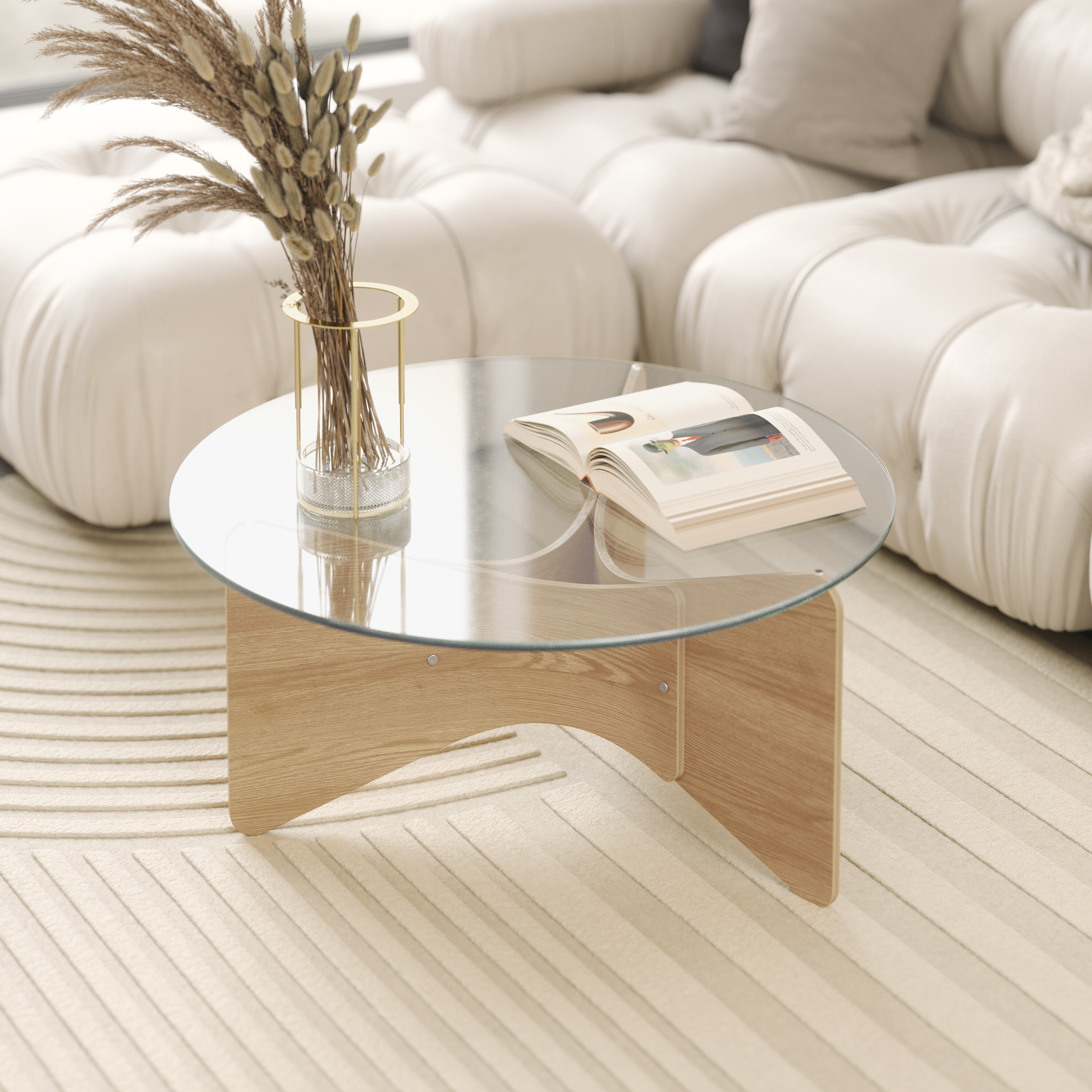 Umbra Ronde Salontafel Madera Eucalyptushout en glas, 84cm - Naturel