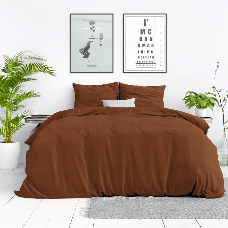 Dekbedovertrek Stone Washed - Eenpersoons (140x200 cm) - Bruin Katoen - Dessin: Effen - DreamHouse Bedding - Dekbed-Discounter.nl