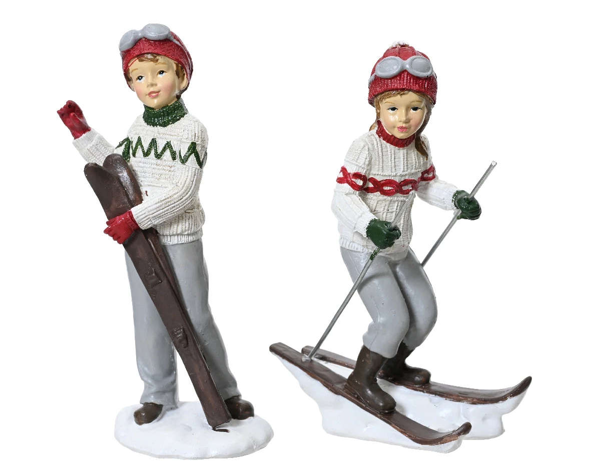 Kaemingk Kinderen op ski's polyresin 2x8x13cm wit