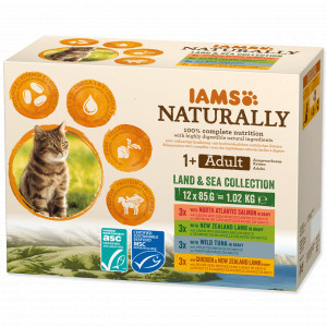 Iams Naturally Adult Land & Sea Collection in gravy natvoer kat (12x85gr) 12 x 85 g