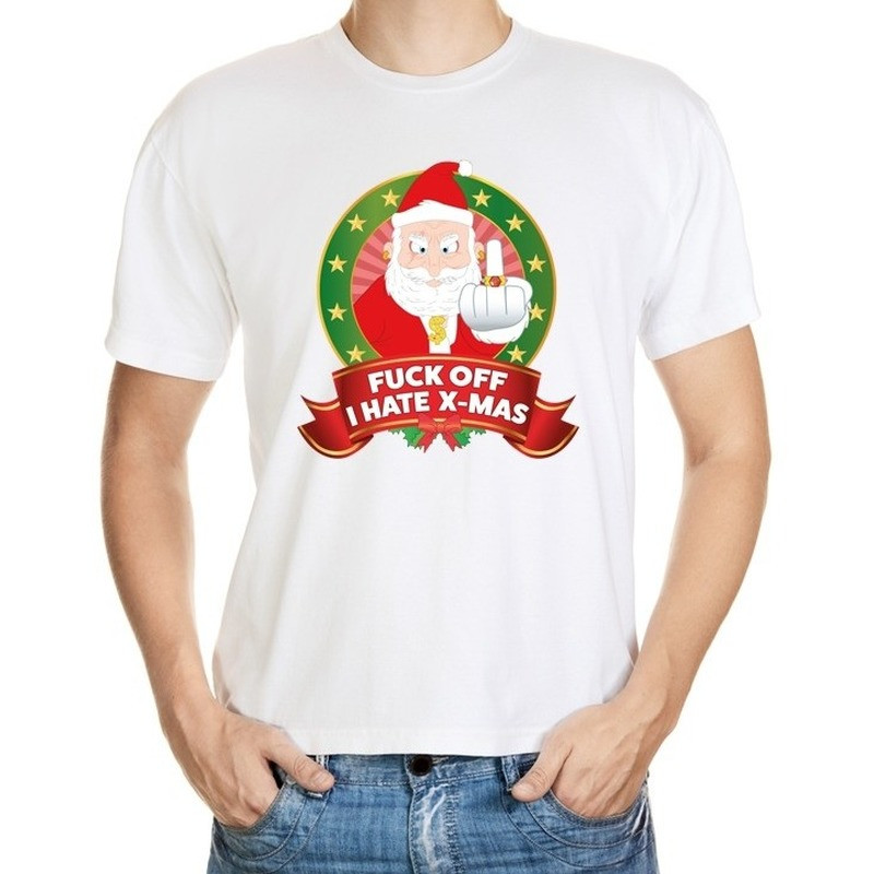 Foute Kerst t-shirt wit Fuck off I hate x-mas heren