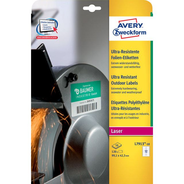 Avery ultra resistente etiketten voor buiten ft 99,1 x 42,3 mm (b x h), doos van 120 etiketten