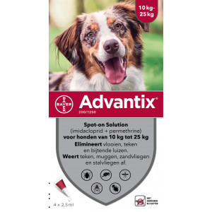 Advantix 250/1250 voor honden van 10 tot 25 kg 6 pipetten