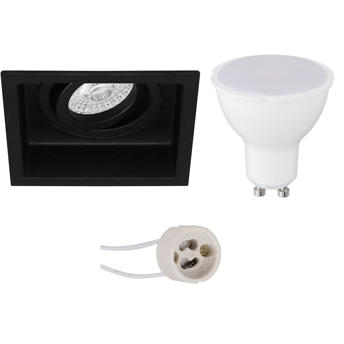 LED Spot Set - Pragmi Domy Pro - GU10 Fitting - Dimbaar - Inbouw Vierkant - Mat Zwart - 6W - Warm Wit 3000K - Verdiept - Kantelbaar - 105mm