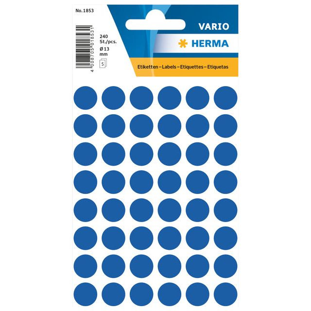 Etiket HERMA 1853 rond 13mm donkerblauw 240stuks | Blister a 5 vel