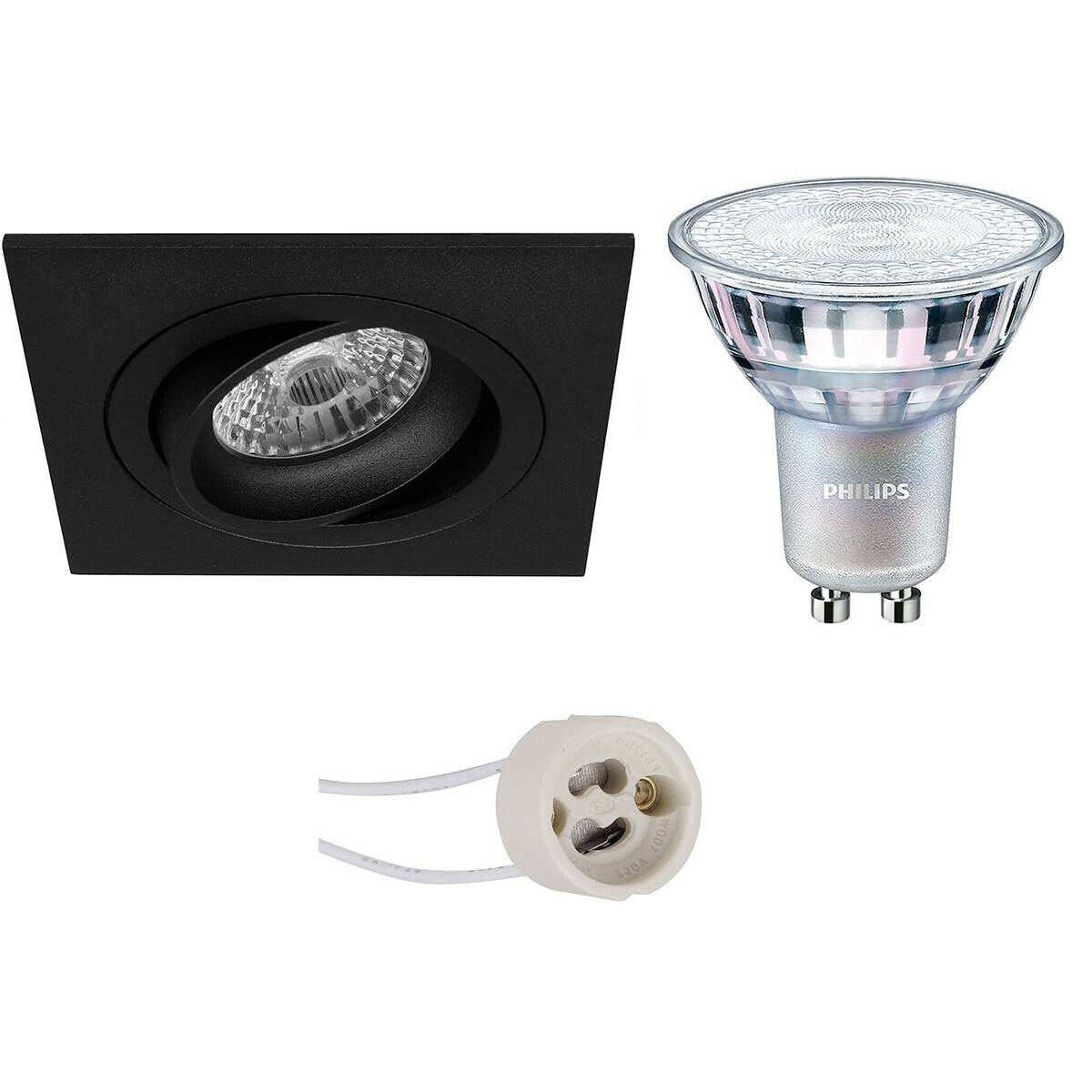 LED Spot Set - Pragmi Borny Pro - GU10 Fitting - Inbouw Vierkant - Mat Zwart - Kantelbaar - 92mm - Philips - MASTER 927 36D VLE - 4.9W - Warm Wit 2200K-2700K - DimTone Dimbaar