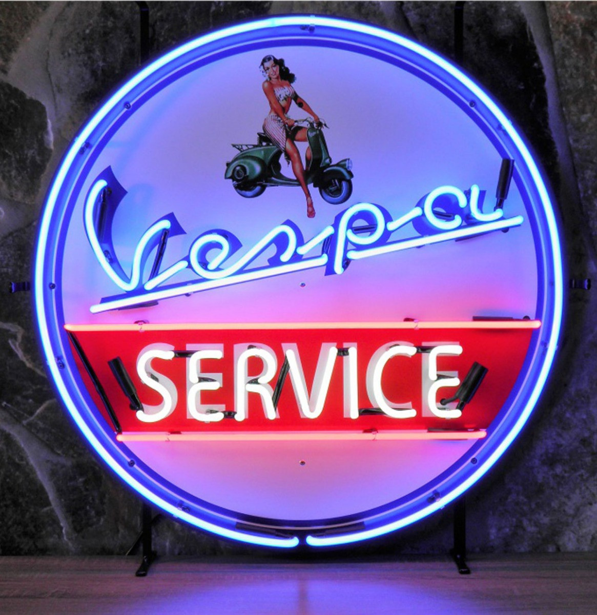 Vespa Service Neon Verlichting Met Achterplaat - 81 x 81 cm