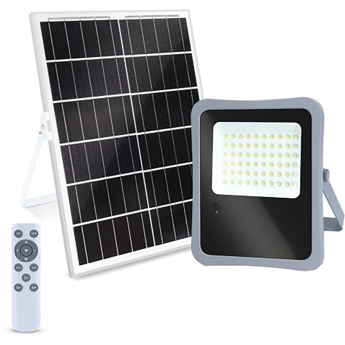 LED Floodlight op Zonne-energie - LED Schijnwerper - Aigi Florida - LED Solar Tuinverlichting Wandlamp - Afstandsbediening - Waterdicht IP65 - 300W - Helder/Koud Wit 6500K