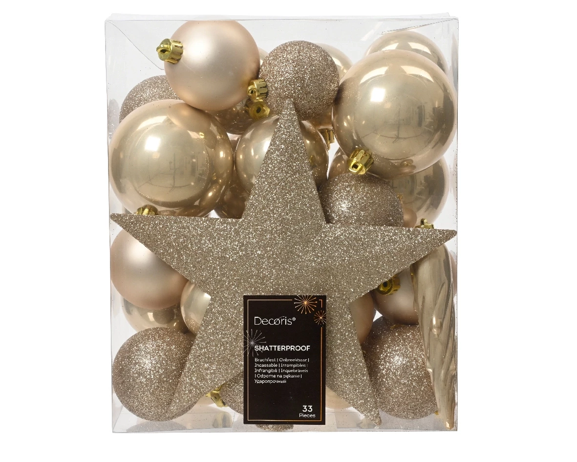 Decoris kerstballen Plastic mix+piek 33st parel