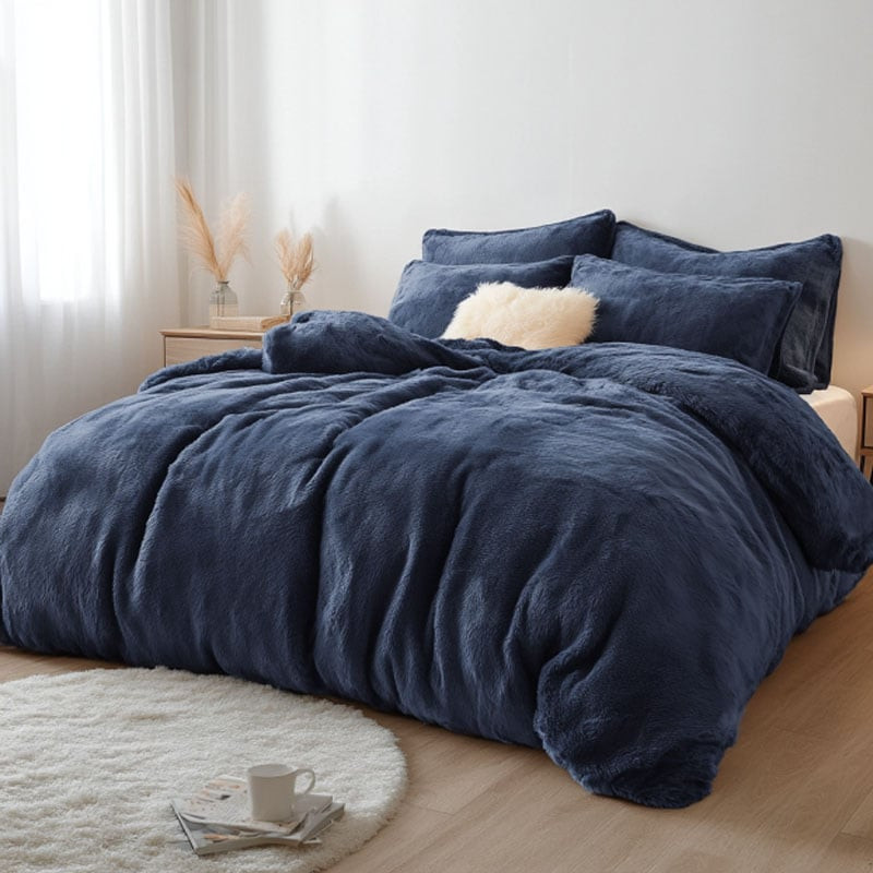 Dekbedovertrek Teddy - Lits-Jumeaux (240x220 cm) - Navy Microvezel - Dessin: Effen - Fresh and Co - Dekbed-Discounter.nl