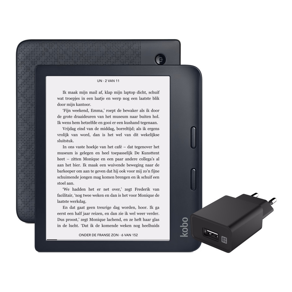 Kobo Libra 2 + XtremeMac Oplader met Usb A Poort 12W Zwart