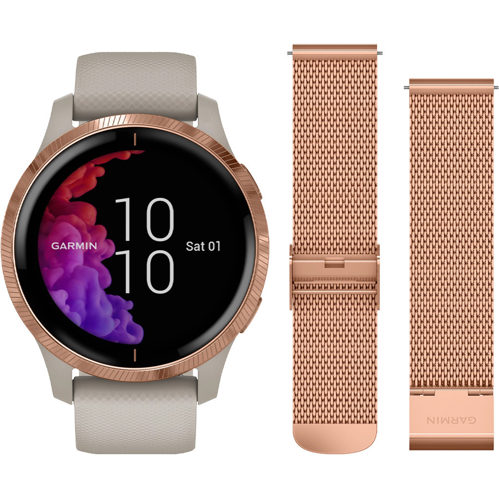 Garmin Venu Rosé Goud/Beige + Garmin Milanees Bandje Roségoud