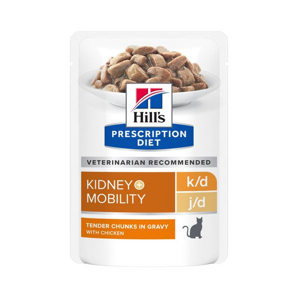 Hill&apos;s Prescription Diet K/D J/D Kidney + Mobility nat kattenvoer met kip maaltijdzakje multipack 1 doos (12 x 85 g)