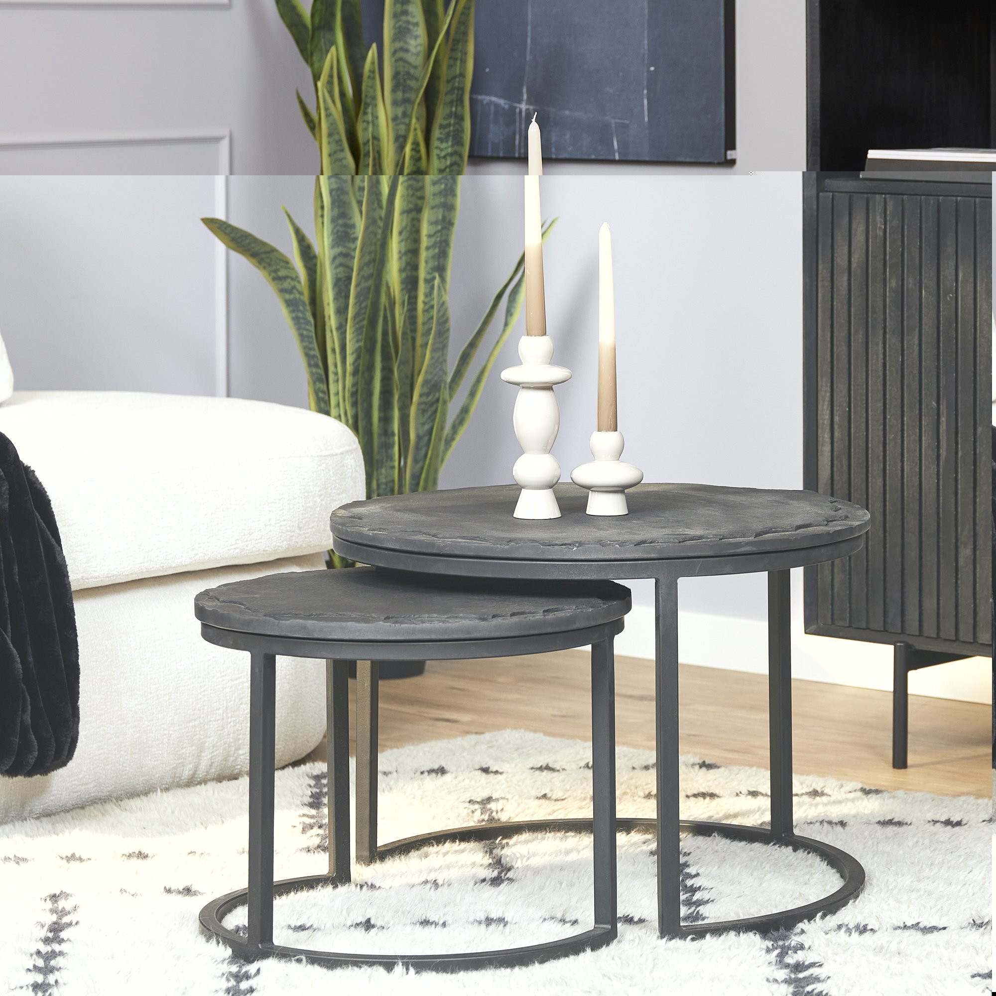 Salontafel Ora Black Kadappa Stone| 60 cm | Set van 2-STF-9063