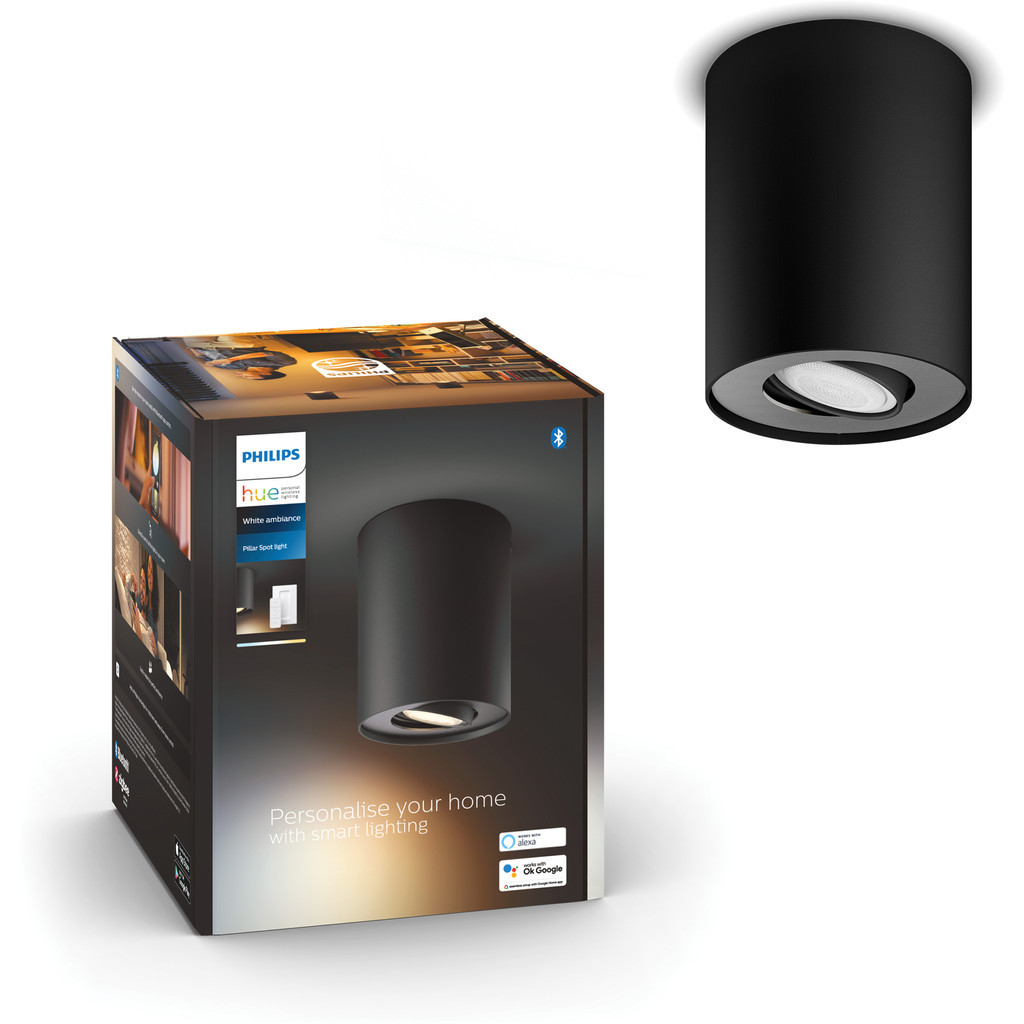 Philips Hue Pillar 1-Spot opbouwspot White Ambiance Zwart + dimmer