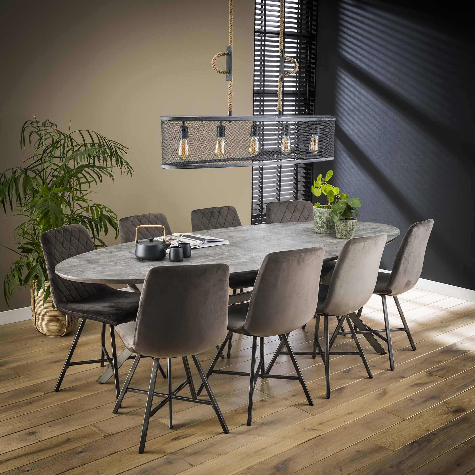 LifestyleFurn Ovale Eettafel Nola 240 x 105cm, 3D-betonlook - 3D betonlook grijs - Ovaal