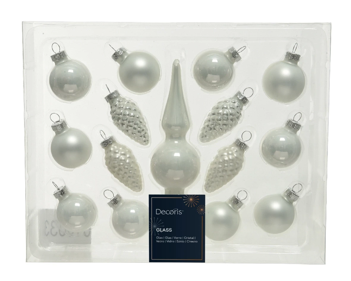 Decoris kerstballen piek glas 15st winterwit