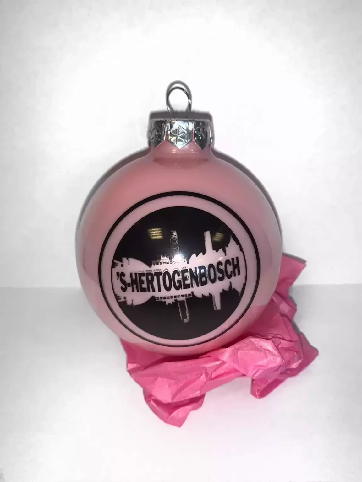 Kerstbal glas 8 cm Bossche skyline | Roze