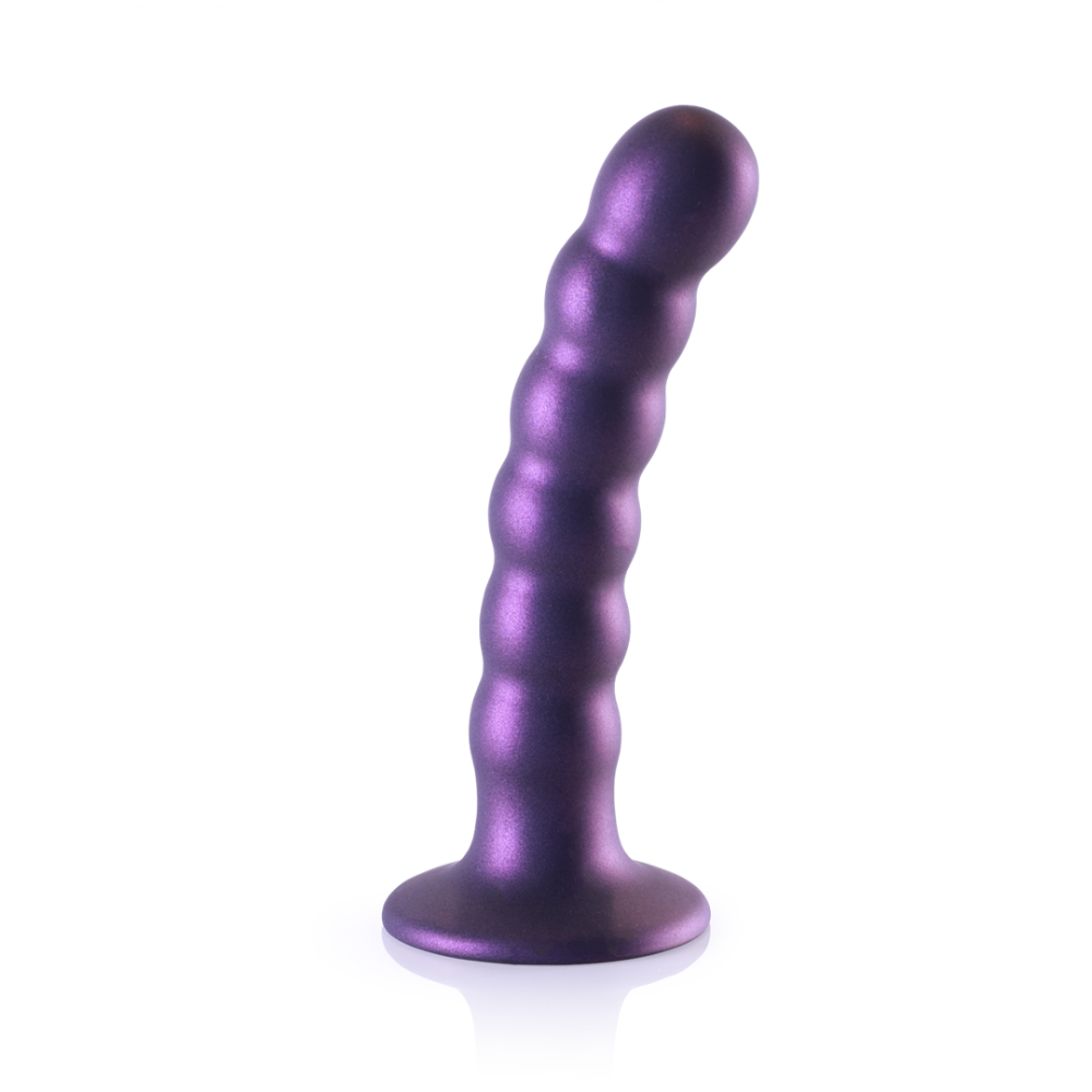 Ouch! by Shots Beaded Silicone G-Spot Dildo - 5'' / 13 cm - Metallic Purple