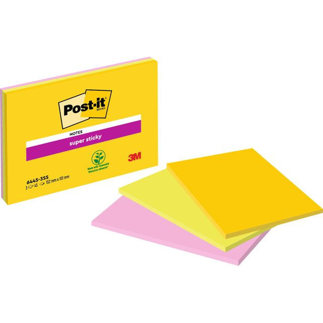 Memoblok 3M Post-it 6445 Super Sticky 152x101mm assorti