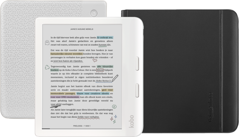 Kobo Libra Colour Wit + Notebook Sleep Cover Zwart