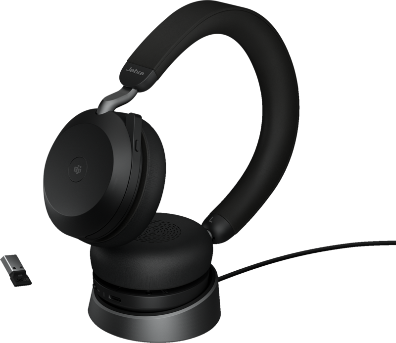 Jabra Evolve2 USB A MS TEAMS 75 Draadloze Office Headset met oplaadstandaard Zwart