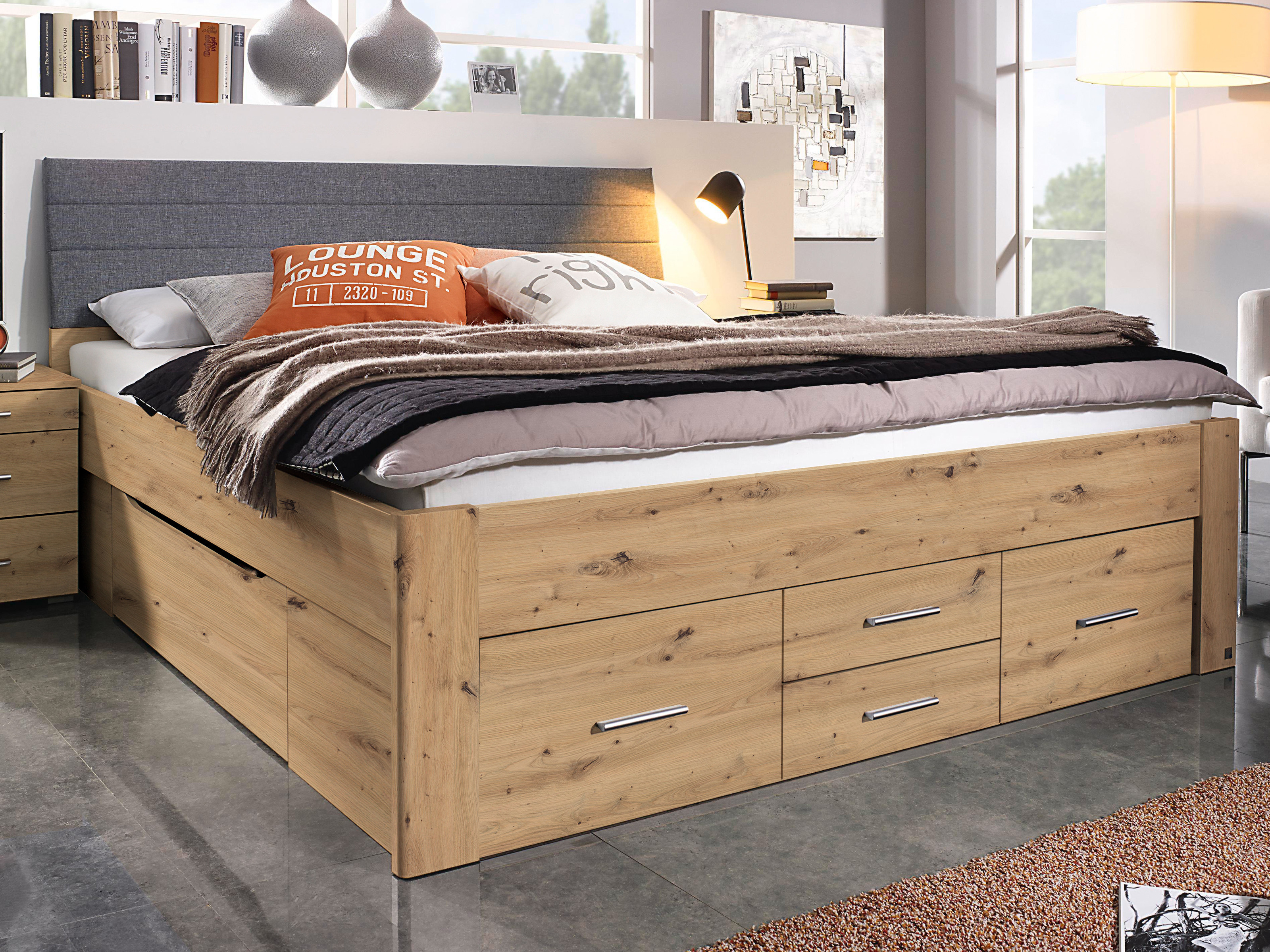 Bed SCARLETT 180x200 cm artisan eik met zes lades met hoofdeinde met stof