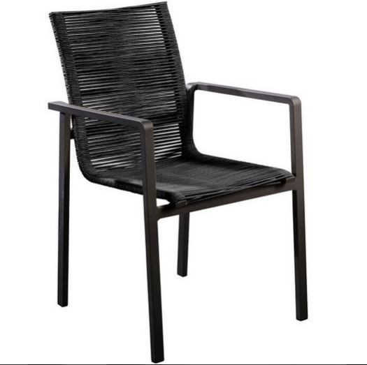 Ishi stackable dining chair alu black/rope black - Yoi