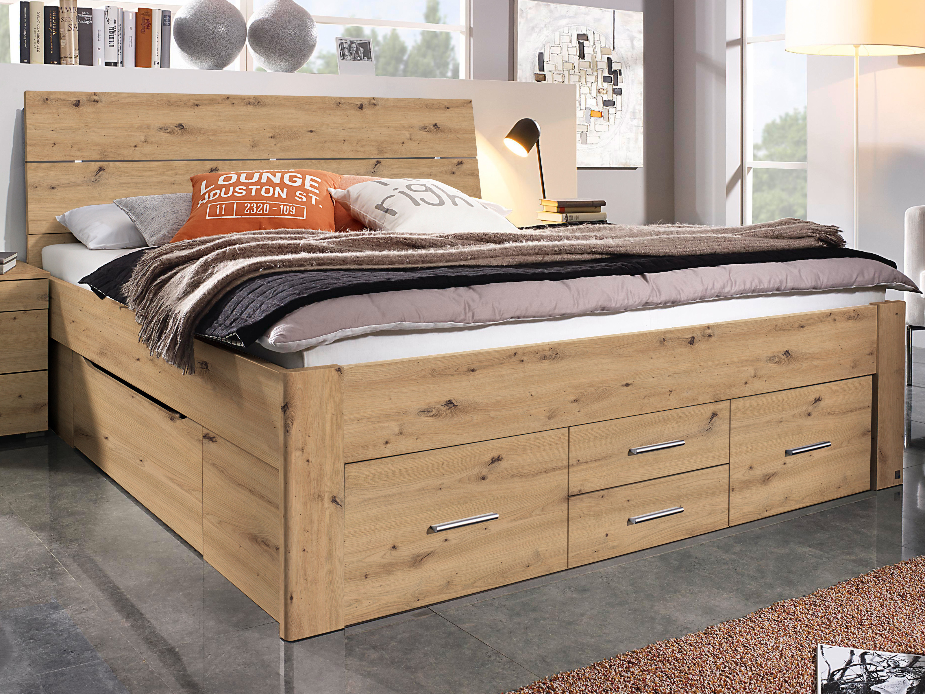 Bed SCARLETT 160x200 cm artisan eik met zes lades met hoofdeinde zonder led