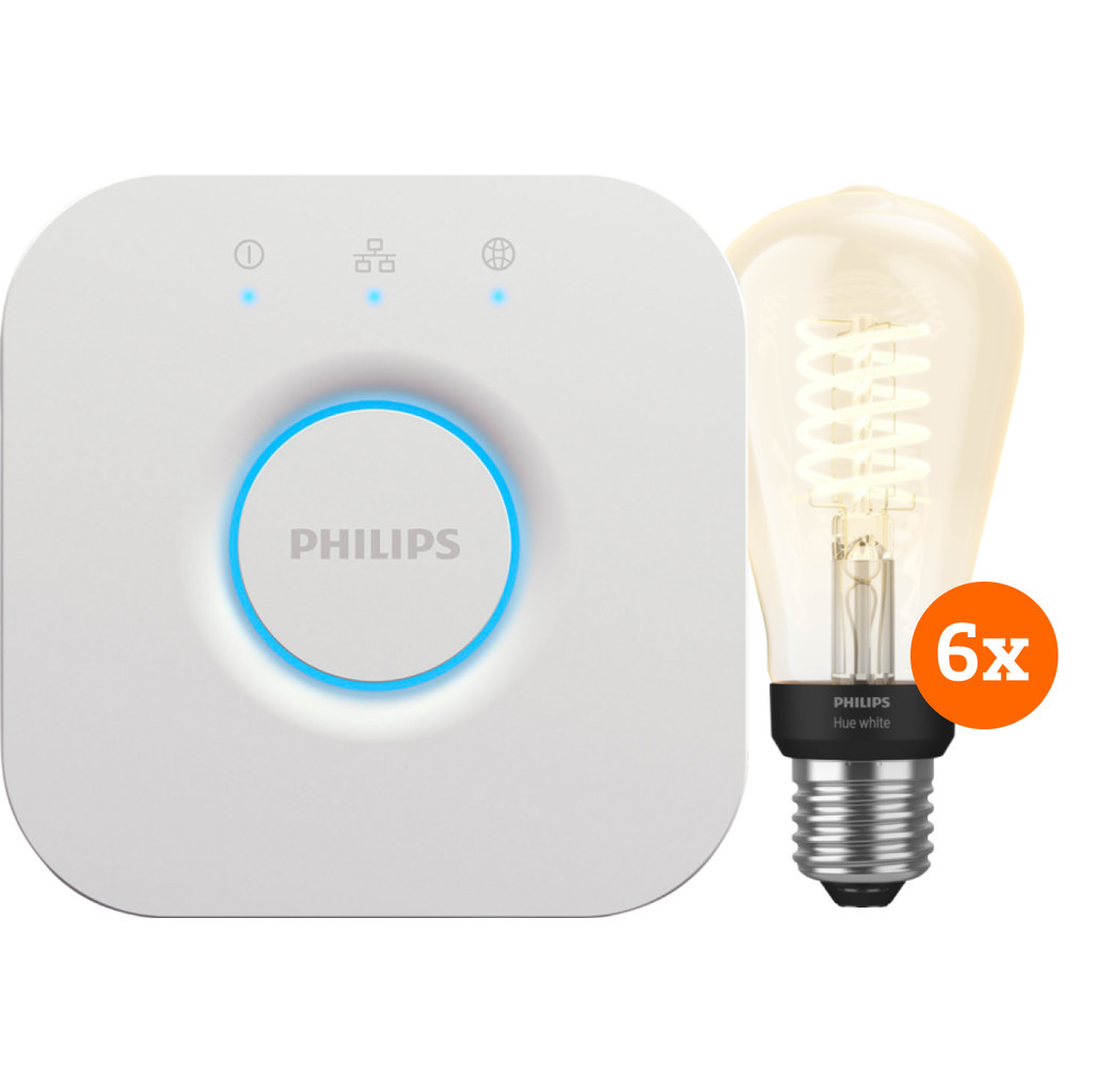 Philips Hue Filament White Edison 6-Pack + Bridge