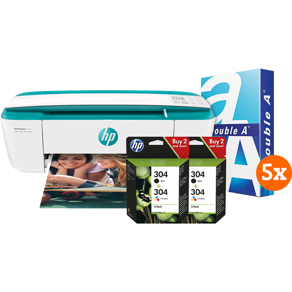 HP Deskjet 3762 + 2 sets extra inkt + 2500 vellen A4 papier