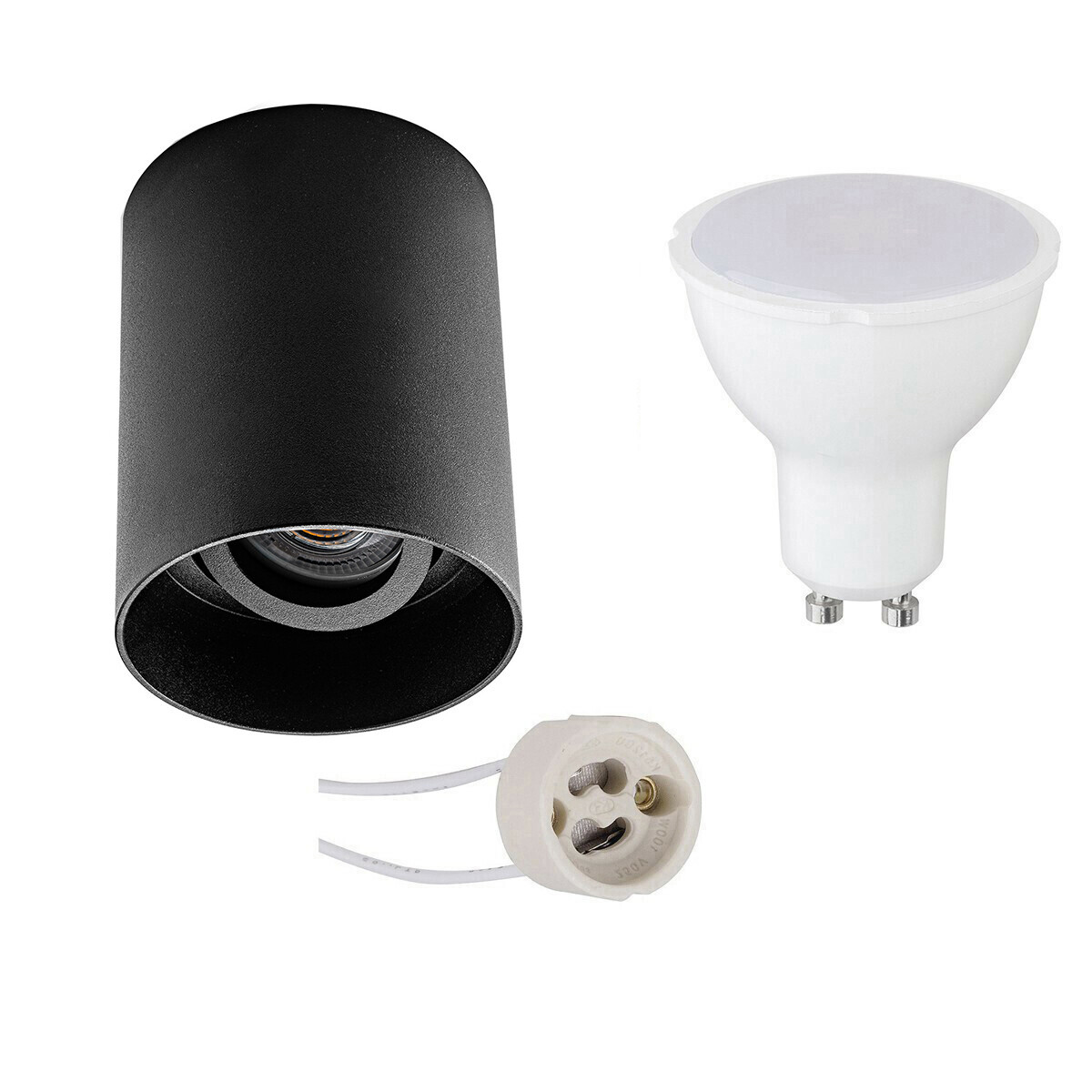 Opbouwspot Set - Pragmi Luxina Pro - GU10 Fitting - Opbouw Rond - Mat Zwart - 4W - Warm Wit 3000K - Verdiept - Kantelbaar - Ø90mm