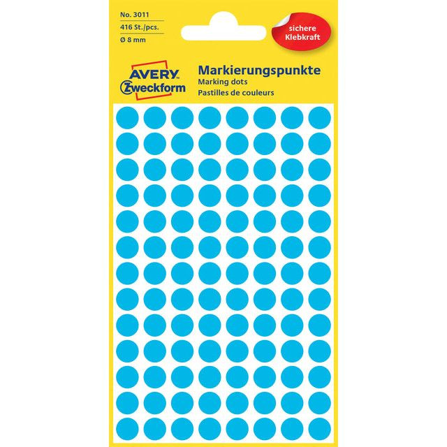 Etiket Avery Zweckform 3011 rond 8mm blauw 416stuks | Pak a 4 vel