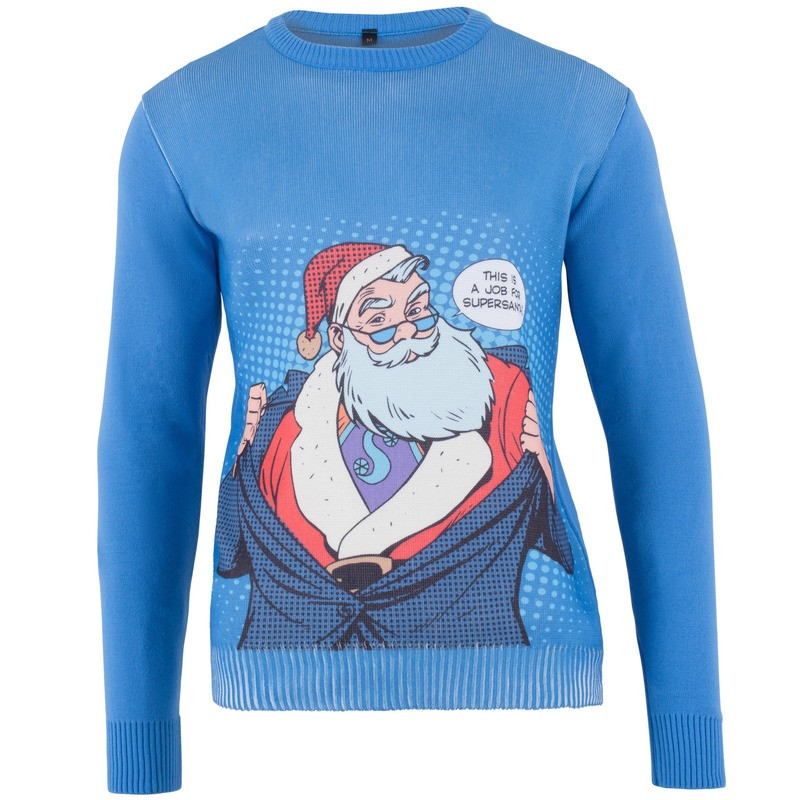 Blauwe kersttrui super Santa