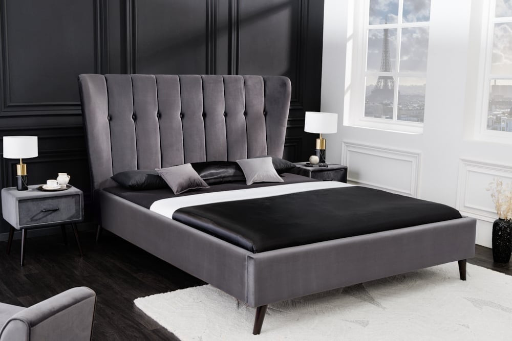 Modern tweepersoonsbed SIXTIES 160x200cm donkergrijs queen size gestoffeerd bed - 40995